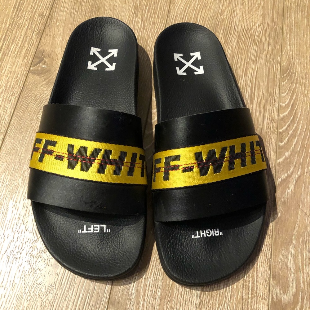 BLACK AND YELLOW OFF-WHITE SLIDES SIZE 44